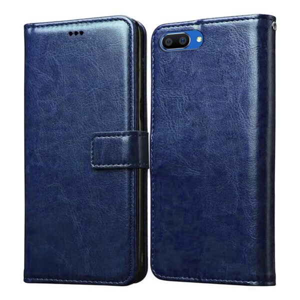 Flip Cover for Realme C1 | Premium Leather Finish | Inbuilt Pockets & Stand | Flip Case for Realme C1 (Blue)