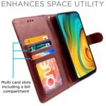 Realme C3 Flip Case Leather Finish | Inside TPU with Card Pockets | Wallet Stand and Shock Proof | Magnetic Closing | Complete Protection Flip Cover for Realme C3 (Brown)