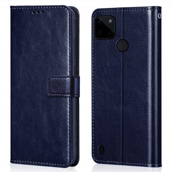 Shock Proof Flip Cover Back Case Cover for Realme C21Y | C21 | C25Y (Flexible | Leather Finish | Card Pockets Wallet & Stand | Blue)