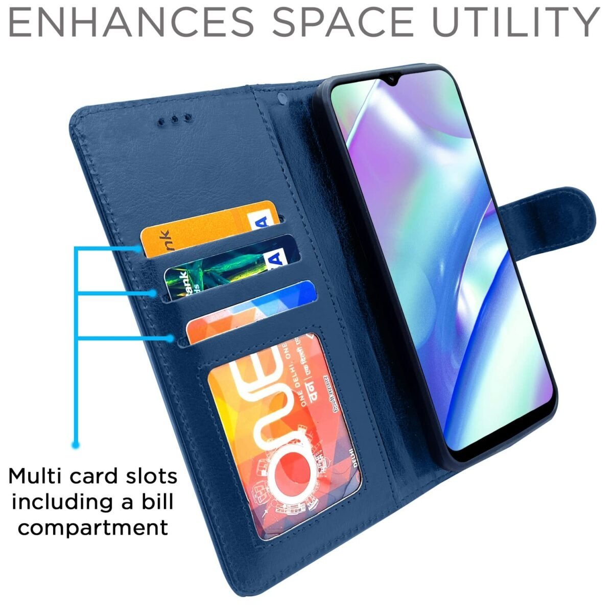 Realme C33 Flip Case Leather Finish | Inside TPU with Card Pockets | Wallet Stand and Shock Proof | Magnetic Closing | Complete Protection Flip Cover (Blue)