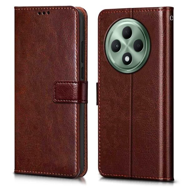 Shock Proof Flip Cover Back Case Cover for Oppo F27 5G (Flexible | Leather Finish | Card Pockets Wallet & Stand | Chestnut Brown)