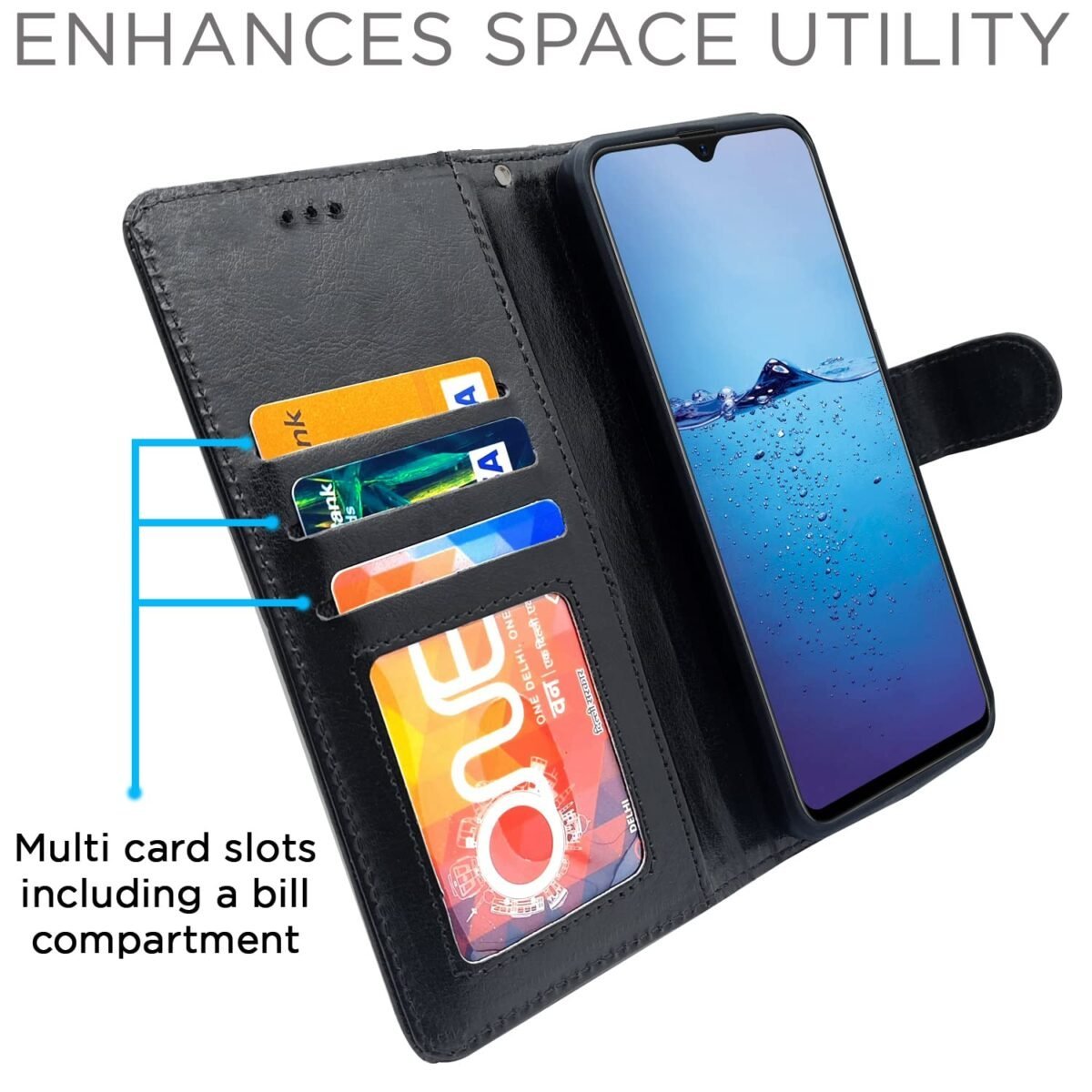Oppo Realme 2/2 Pro/Realme U1 Flip Cover Magnetic Leather Wallet Case Shockproof TPU for Realme 2/2 Pro/Realme U1 (Black)