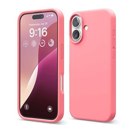 iPhone 16 Case, Premium Liquid Silicone Case, Full Body Protective Cover, Shockproof (Pink)