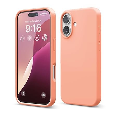 iPhone 16 Case, Premium Liquid Silicone Case, Full Body Protective Cover, Shockproof (Salmon)