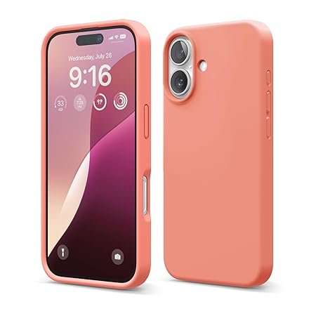 iPhone 16 Case, Premium Liquid Silicone Case, Full Body Protective Cover, Shockproof (Pomelo Pink)