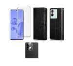 3 in 1 Combo Pack for iQOO Z7 Pro | Vivo T2 Pro 5G – Flip Black (Back Cover + Camera Lens Protector + Tempered Glass)