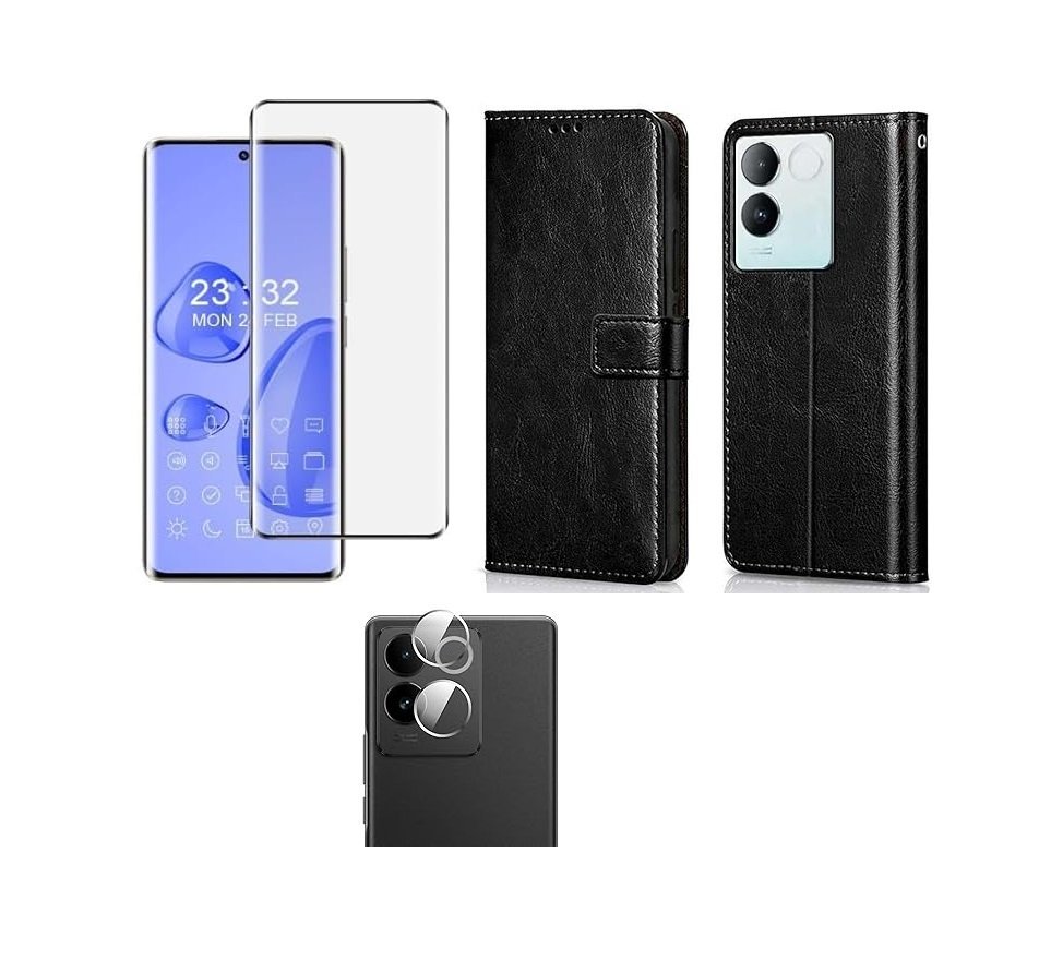 3 in 1 Combo Pack for iQOO Z7 Pro | Vivo T2 Pro 5G – Flip Black (Back Cover + Camera Lens Protector + Tempered Glass) 3 in 1 Combo Pack for iQOO Z7 Pro | Vivo T2 Pro 5G – Flip Black (Back Cover + Camera Lens Protector + Tempered Glass)