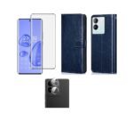 3 in 1 Combo Pack for iQOO Z7 Pro | Vivo T2 Pro 5G – Flip Blue (Back Cover + Camera Lens Protector + Tempered Glass)