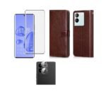 3 in 1 Combo Pack for iQOO Z7 Pro | Vivo T2 Pro 5G – Flip Brown (Back Cover + Camera Lens Protector + Tempered Glass)