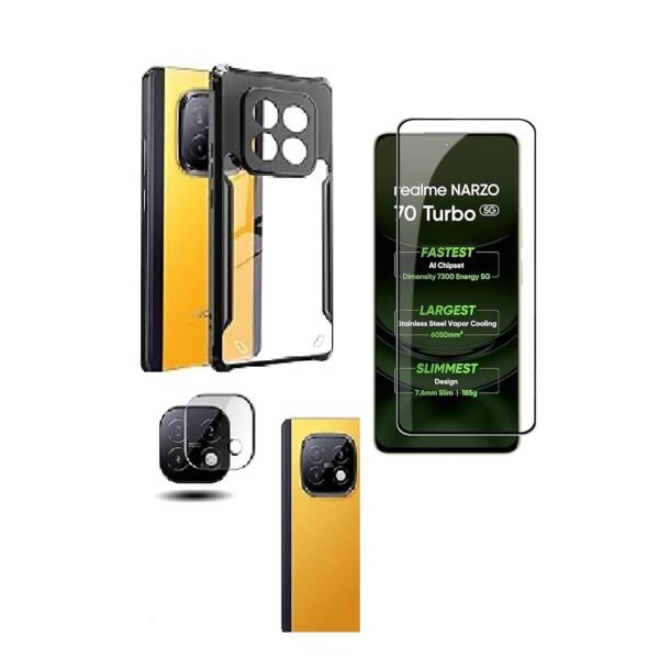 3 in 1 Combo Pack for Realme Narzo 70 Turbo 5G –Eagle Case (Back Cover + Camera Lens Protector + Tempered Glass)