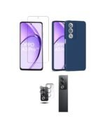 3 in 1 Combo Pack for Oppo A3 Pro 5G – Silicone Blue (Back Cover + Camera Lens Protector + Tempered Glass)