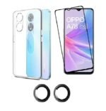 3 in 1 Combo Pack for Oppo A78 5G – Transparent Back (Back Cover + Camera Lens Protector + Tempered Glass)