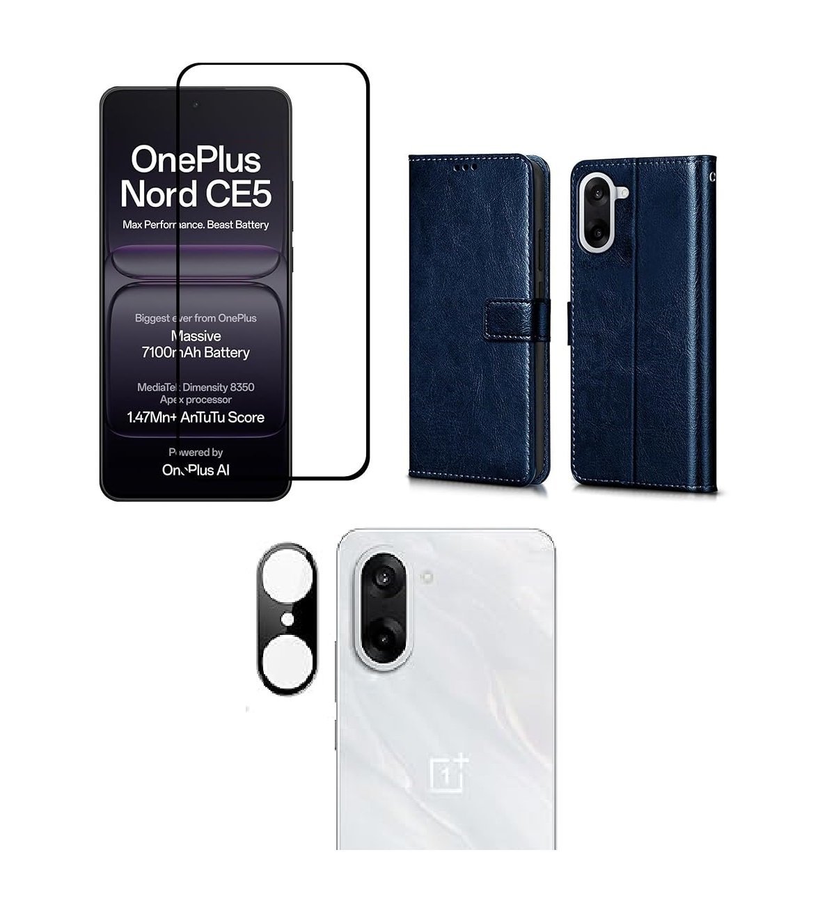 3 in 1 Combo Pack for OnePlus Nord CE 5 – Flip Blue Back Cover (Back Cover + Camera Lens Protector + Tempered Glass) 3 in 1 Combo Pack for OnePlus Nord CE 5 – Flip Blue Back Cover (Back Cover + Camera Lens Protector + Tempered Glass)