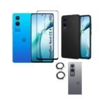 3 in 1 Combo Pack for ‎OnePlus Nord CE4 Lite 5G – Silicone Black (Back Cover + Camera Lens Protector + Tempered Glass)