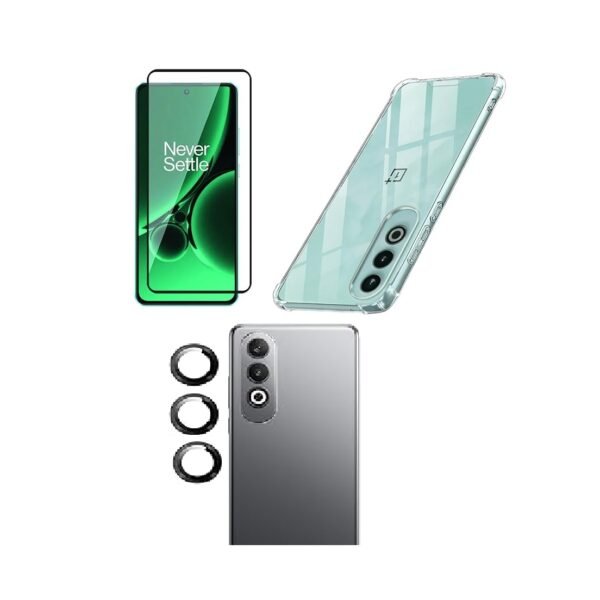 3 in 1 Combo Pack for OnePlus Nord CE 4 5G – Transparent  (Back Cover + Camera Lens Protector + Tempered Glass)