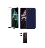 3 in 1 Combo Pack for iQOO Z9 Lite 5G – Silicone Blue (Back Cover + Camera Lens Protector + Tempered Glass)