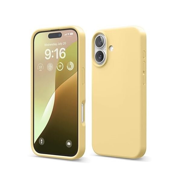 iPhone 16 Case, Premium Liquid Silicone Case, Full Body Protective Cover, Shockproof (Yellow)