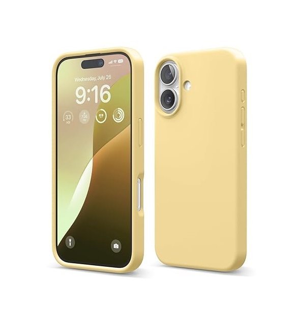 iPhone 16 Case, Premium Liquid Silicone Case, Full Body Protective Cover, Shockproof (Yellow)