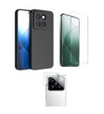 3 in 1 Combo Pack for Xiaomi 14 5G – Silicone Black (Back Cover + Camera Lens Protector + Tempered Glass)