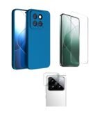 3 in 1 Combo Pack for Xiaomi 14 5G – Silicone Blue (Back Cover + Camera Lens Protector + Tempered Glass)