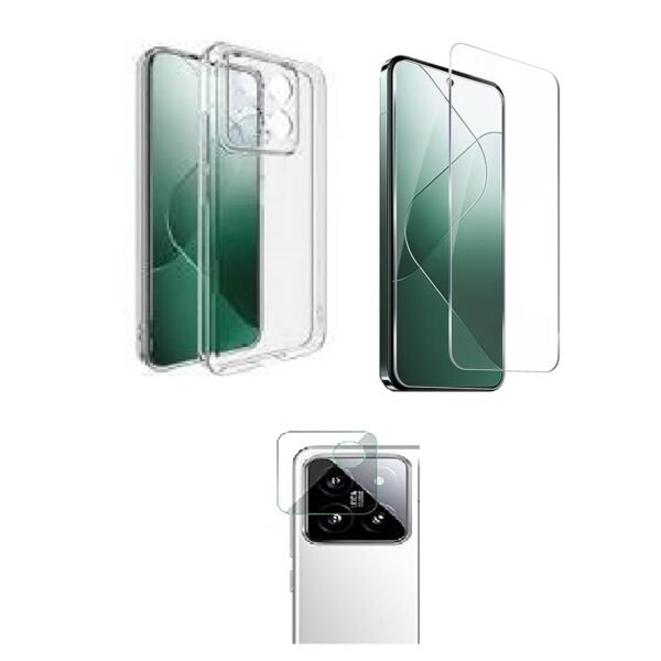 3 in 1 Combo Pack for Xiaomi 14 5G – Transparent (Back Cover + Camera Lens Protector + Tempered Glass)