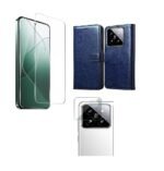 3 in 1 Combo Pack for Xiaomi 14 5G – Flip Blue (Back Cover + Camera Lens Protector + Tempered Glass)