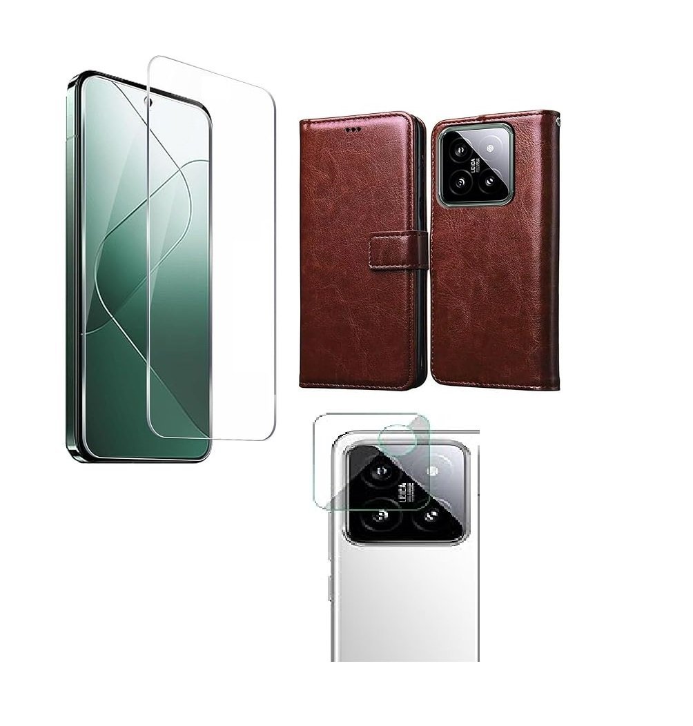 3 in 1 Combo Pack for Xiaomi 14 5G – Flip Brown (Back Cover + Camera Lens Protector + Tempered Glass) 3 in 1 Combo Pack for Xiaomi 14 5G – Flip Brown (Back Cover + Camera Lens Protector + Tempered Glass)