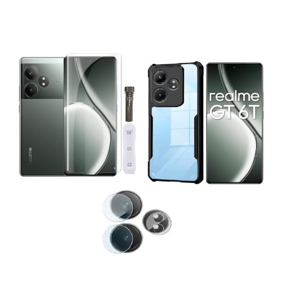 3 in 1 Combo Pack for Realme GT 6T 5G – Eagle Black (Back Cover + Camera Lens Protector + Tempered Glass)