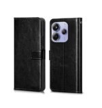 Flip Cover Back Case Cover for Redmi Note 14 5G | Flexible | Leather Finish | Card Pockets Wallet & Stand (Black)