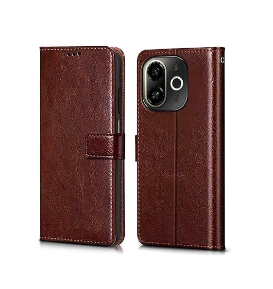 Flip Cover Back Case Cover for Tecno Pop 9 5G | Tecno Spark 30C 5G Flexible | Leather Finish | Card Pockets Wallet & Stand | Chestnut (Brown)