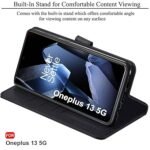 Flip Cover Back Case for OnePlus 13 5G | Genuine Leather Finish | Designer Button | Inbuilt Pockets & Stand | Wallet Style (Flip Back)