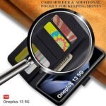 Flip Cover Back Case for OnePlus 13 5G | Genuine Leather Finish | Designer Button | Inbuilt Pockets & Stand | Wallet Style (Flip Back)