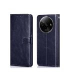 Flip Case Back Cover for Poco C61 5G | Leather Finish & Magnetic Stand with Card Holder | Shockproof (Flip Blue)