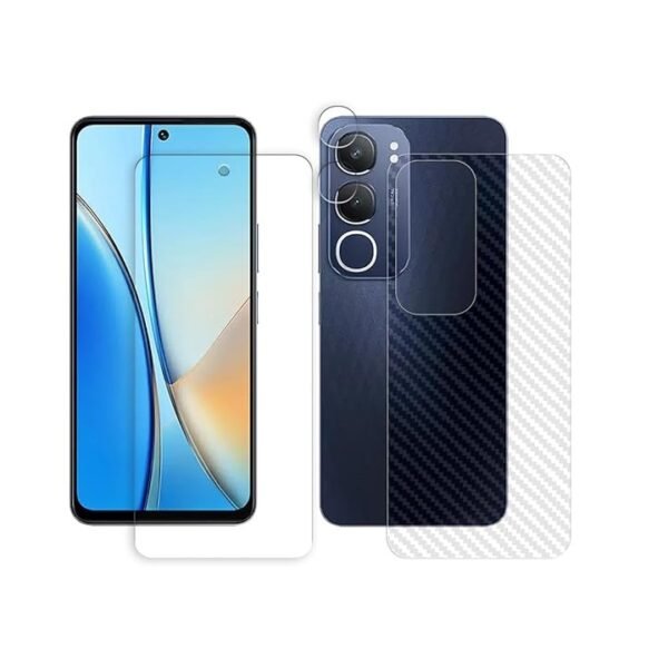 Screen Protector for vivo Y29 5G (1 Front Screen Guard + 1 Back Carbon Fiber + 1 Camera Lens Protector)