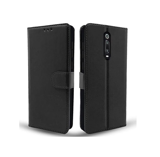 Mi Redmi K20 / K20 Pro Flip Case Leather Finish | Inside TPU with Card Pockets | Wallet Stand and Shock Proof (Black)