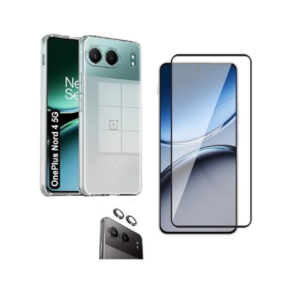 3-in-1 combo Pack Transparent Back Case for OnePlus Nord 4 5G + Screen Glass + Camera Lens Protector