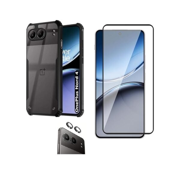 3-in-1 combo Pack Transparent Back Case for OnePlus Nord 4 5G + Screen Glass + Camera Lens Protector (Eagle)
