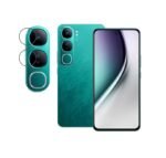 Combo Vivo Y300 5G Flip Cover Combo | Leather Wallet Case with Card Pockets & Stand (Blue) + Tempered Screen Glass + Camera Lens Protector