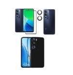 3 in 1 Combo Pack for Vivo Y29 5G – Silicone Black (Back Cover + Camera Lens Protector + Tempered Glass)