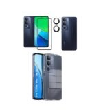 3 in 1 Combo Pack for Vivo Y29 5G – Silicone Transparent (Back Cover + Camera Lens Protector + Tempered Glass)
