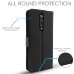 Mi Redmi K20 / K20 Pro Flip Case Leather Finish | Inside TPU with Card Pockets | Wallet Stand and Shock Proof (Black)