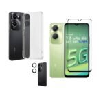 3 in 1 Combo Pack for Vivo T3 Lite 5G – Transparent Cover (Back Cover + Camera Lens Protector + Tempered Glass)