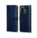 Premium Leather Flip Cover for Tecno Pop 9 5G / Spark 30C 5G |  | Combo Pack with Lens Protector & Tempered Glass (Blue)