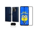 Premium Leather Flip Cover for Tecno Pop 9 5G / Spark 30C 5G |  | Combo Pack with Lens Protector & Tempered Glass (Blue)