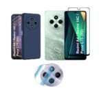 3 in 1 Combo Pack for Redmi A4 5G | Poco C75 5G | 14C 5G | Poco M – Silicone Blue Cover (Back Cover + Camera Lens Protector + Tempered Glass)