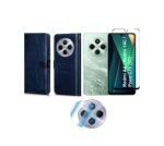 3 in 1 Combo Pack for Redmi A4 5G | Poco C75 5G | 14C 5G | Poco M7 – Flip Blue Cover (Back Cover + Camera Lens Protector + Tempered Glass)
