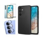 3 in 1 Combo Pack for Samsung Galaxy M35 5G – Silicone Black (Back Cover + Camera Lens Protector + Tempered Glass)