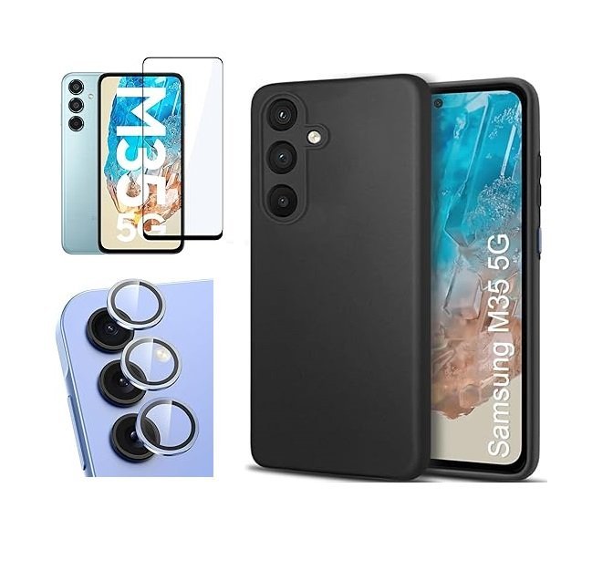3 in 1 Combo Pack for Samsung Galaxy M35 5G – Silicone Black (Back Cover + Camera Lens Protector + Tempered Glass) 3 in 1 Combo Pack for Samsung Galaxy M35 5G – Silicone Black (Back Cover + Camera Lens Protector + Tempered Glass)