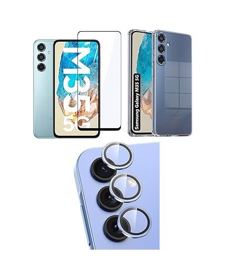 3 in 1 Combo Pack for Samsung Galaxy M35 5G – Transparent Case (Back Cover + Camera Lens Protector + Tempered Glass)