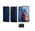 3 in 1 Combo Pack for Motorola Moto G34 5G | Moto G45 5G – Flip Blue Cover (Back Cover + Camera Lens Protector + Tempered Glass)